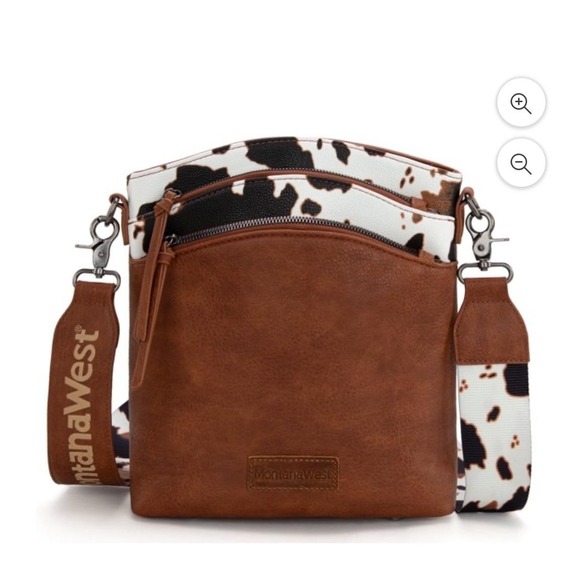 Montana West Crossbody Bag Womens Brown Cow Print Guitar Strap Purse‎ MWC-8518BR - Picture 5 of 12